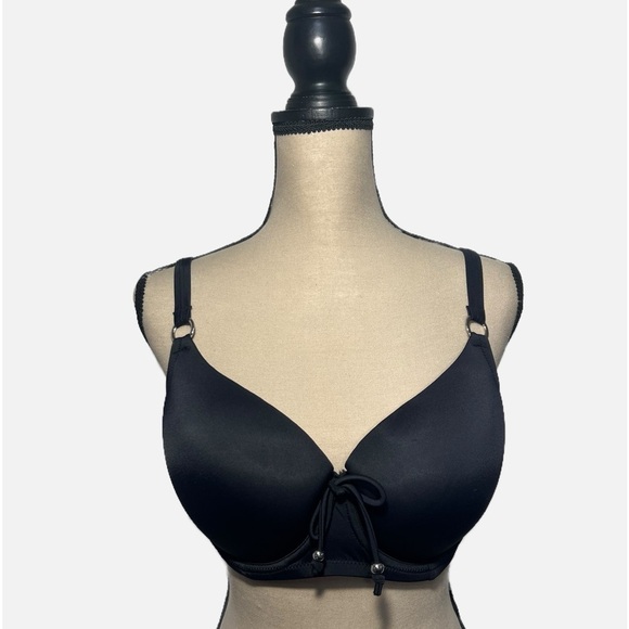 Dorina Fiji Black Seamless Smooth Bikini Top Silver Hardware Womens size 38D - Picture 2 of 9